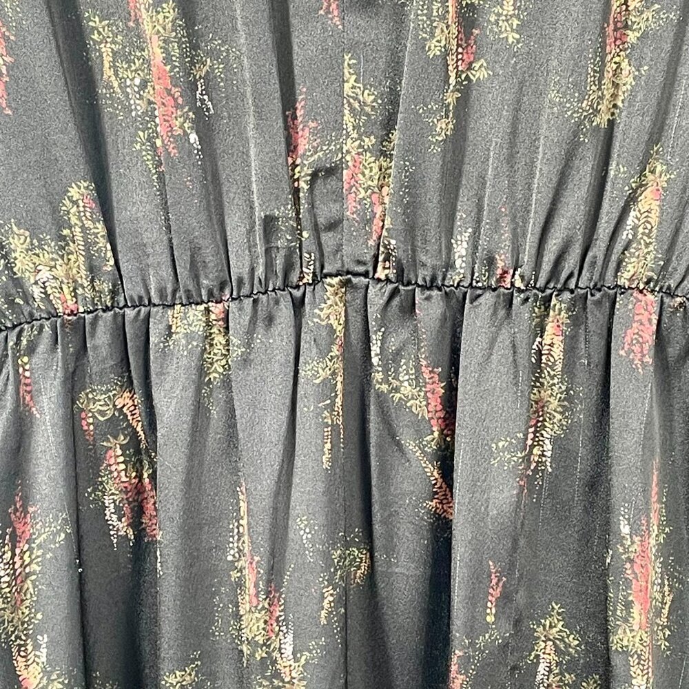 Vince Black Floral Long Sleeve Midi Dress XS Elegant V-Neck Casual Chic - Picture 10 of 15